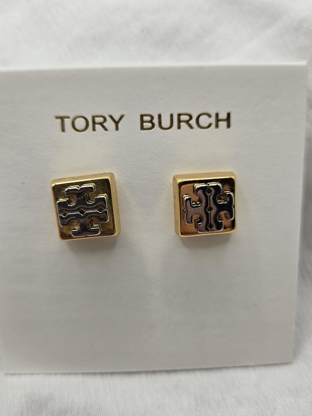 Tory Burch Square Logo Stud Earrings - Gold and Black